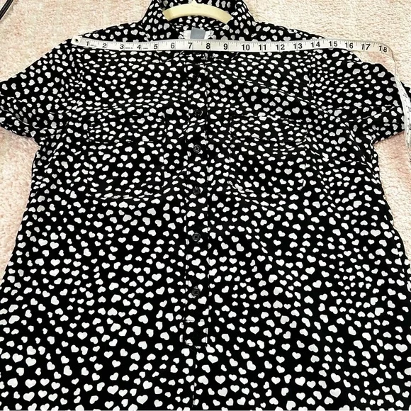 Old Navy Black White Ditzy Heart Print Long Sleeve Collared Dress Size XS - Picture 5 of 12